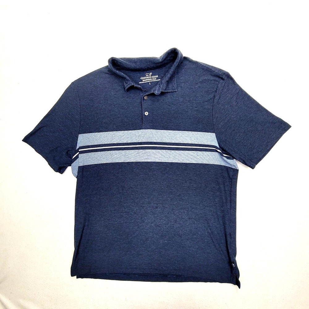 Vineyard Vines Edgartown Polo Shirt Men's Large Blue Striped Pima Cotton Blend